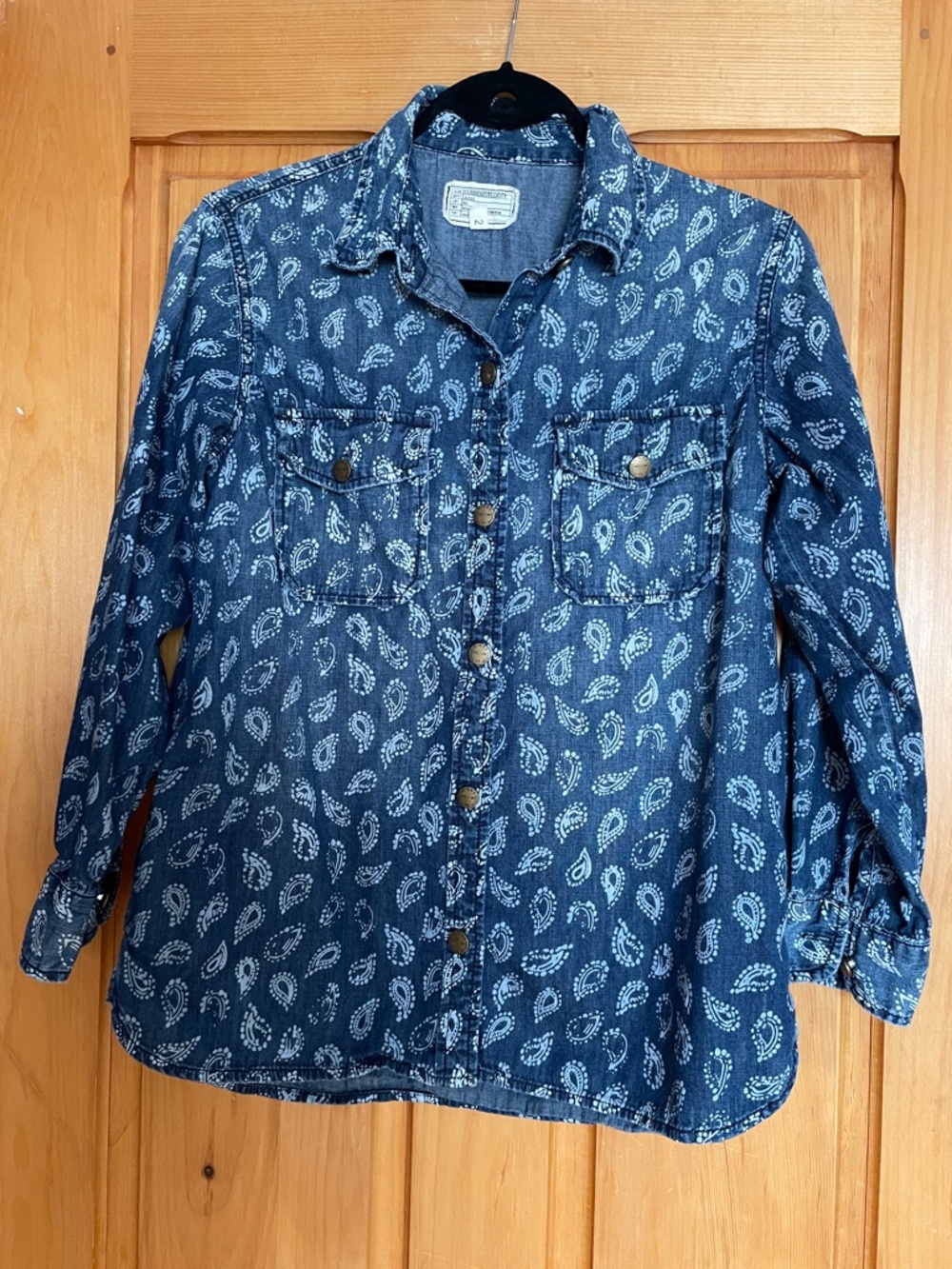 Current/Elliott Indigo Paisley Denim Button-Up Shirt